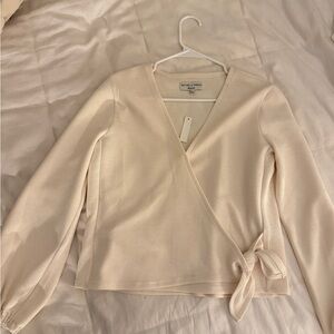 NWT Madewell Texture & Thread Ivory Crepe Long Sleeve Wrap Top